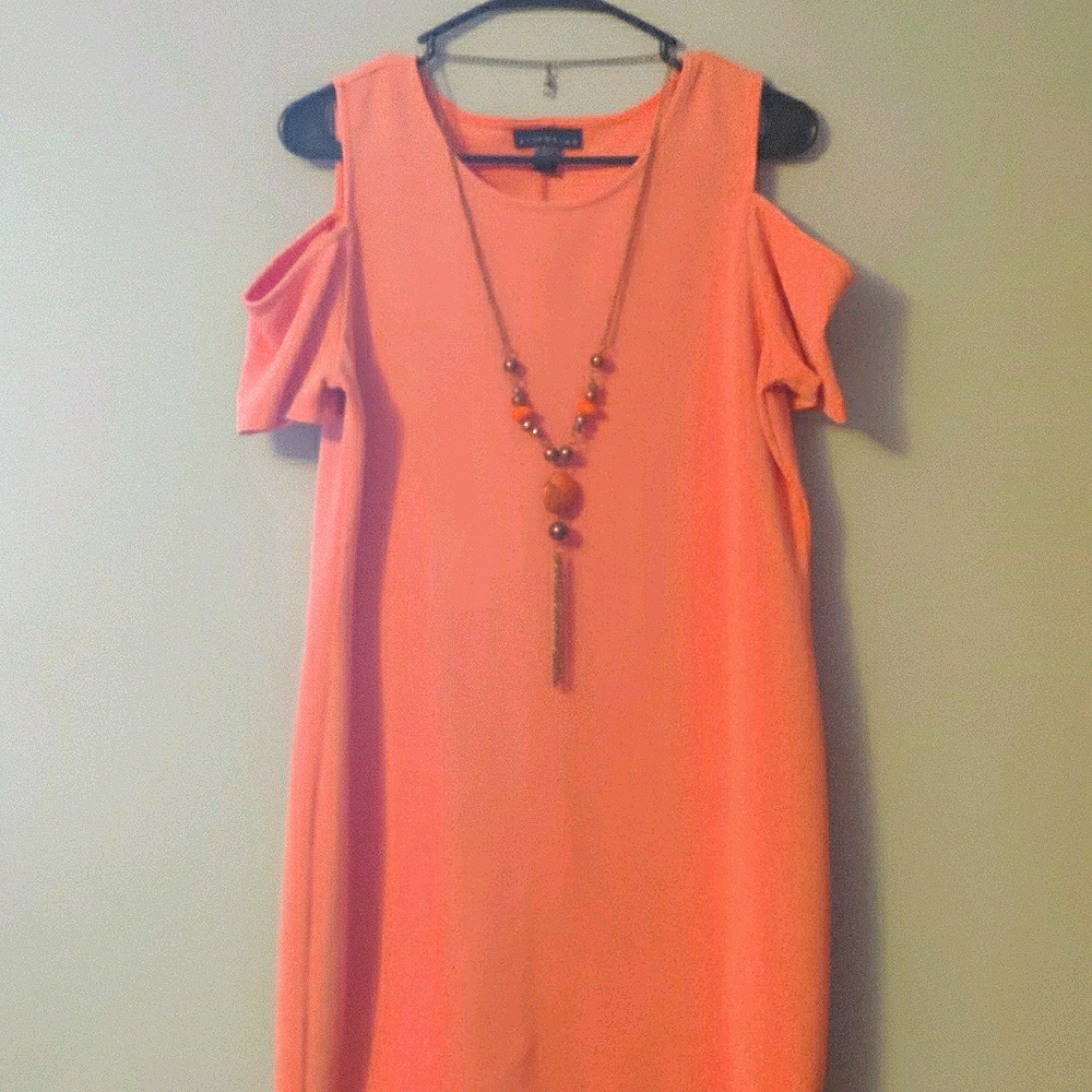 Peachy color dress and necklace